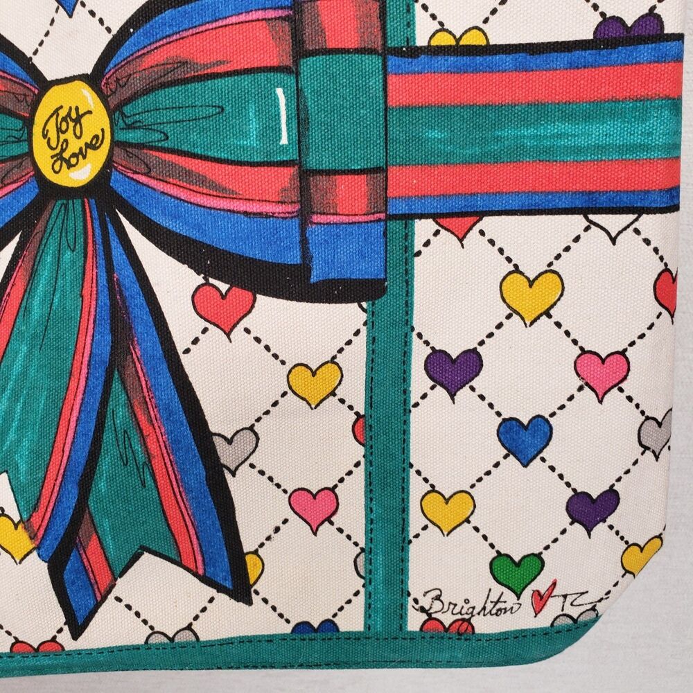 Brighton Tote Bag Colorful Heart Bow Graphic Print Large Canvas Shoulder Purse - Picture 3 of 16